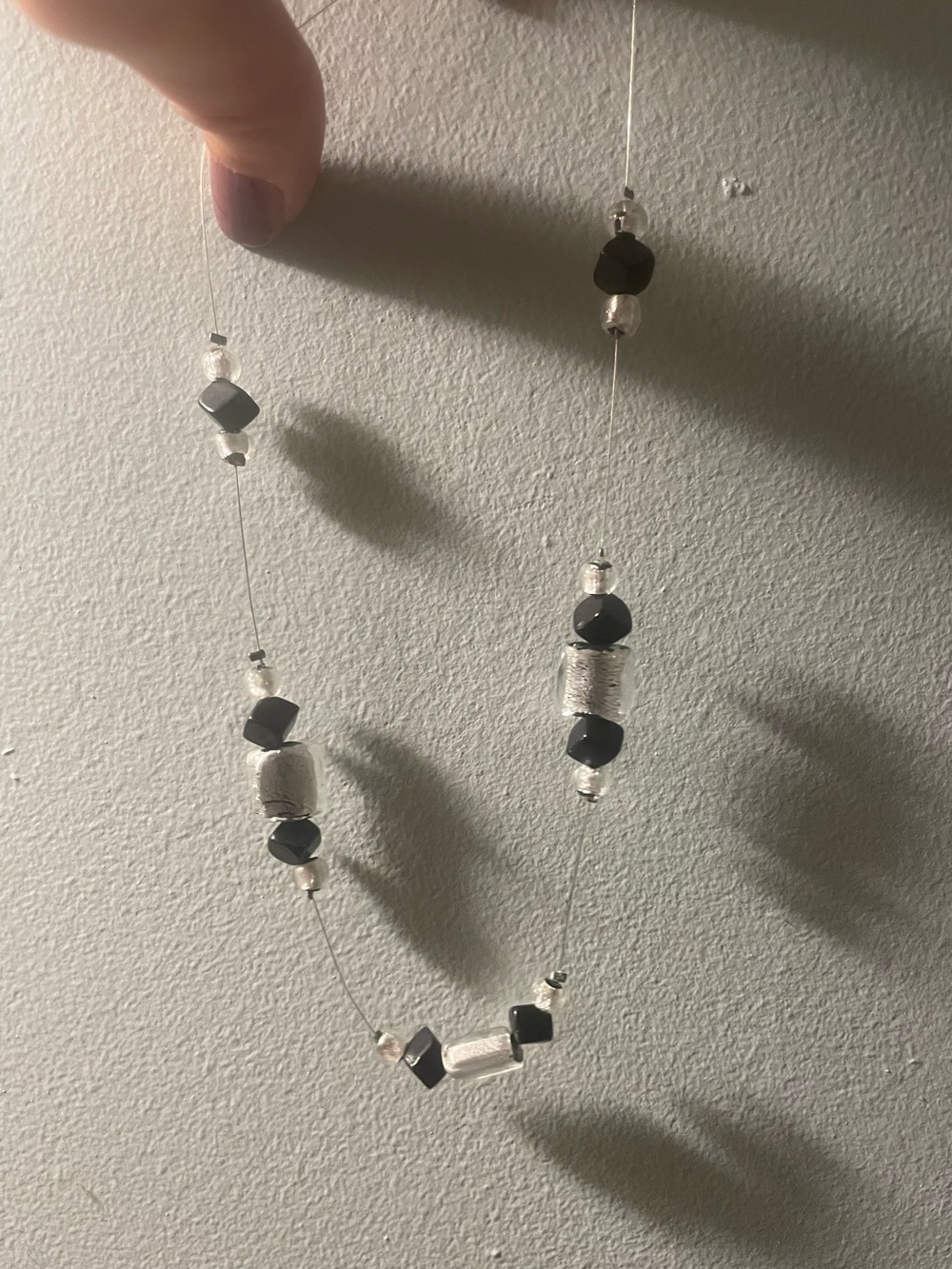 Elegant Silver and Black Beaded Women's Necklace - Minimal Wire Design